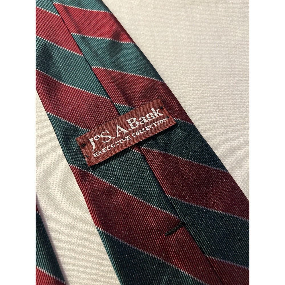 Jos A Bank Red Green Stripes Woven Regimental Repp 100% Silk Tie Necktie Short